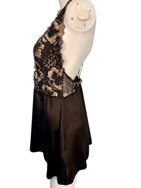 Auden Babydoll Plunge Chemise Large Floral Lace Bodice Satin Nightie Notes - Picture 4 of 15